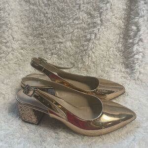 Big Number shoe made in turkey Rose Gold Women's Slingback block Heels EUR SZ43